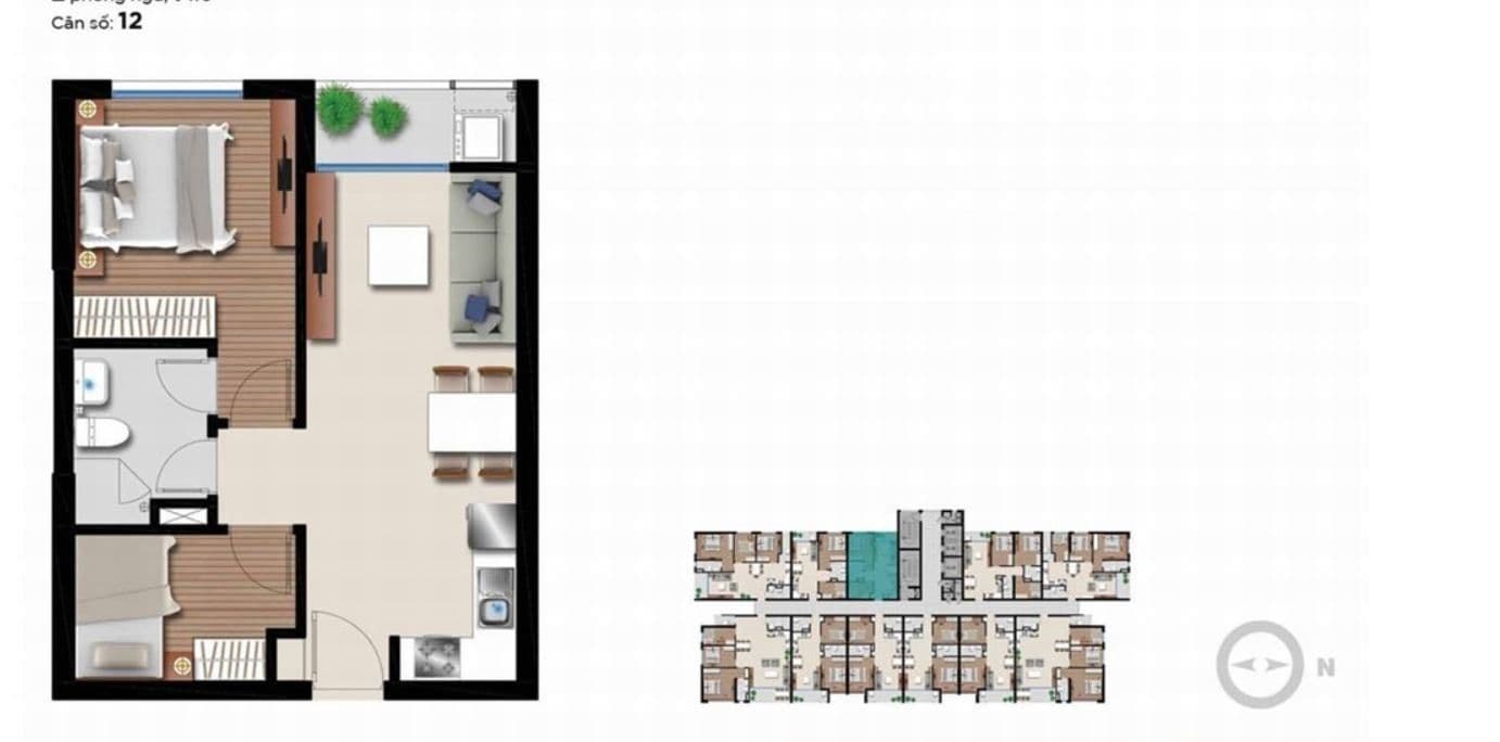 Mặt bằng thiết kế căn 51 m² An Gia Riverside do chủ đầu tư công bố