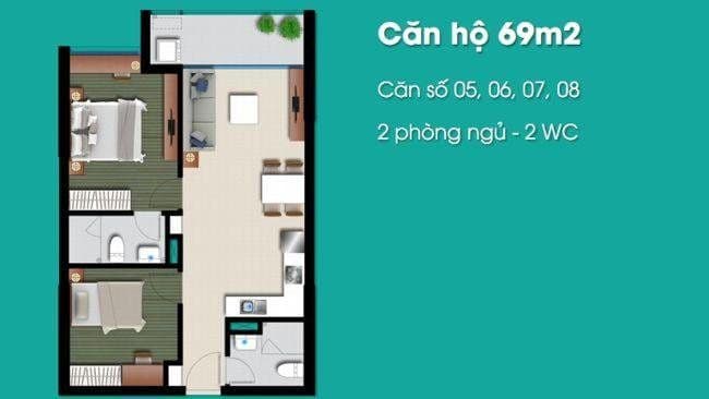 Mặt bằng thiết kế căn 69 m² An Gia Riverside do chủ đầu tư công bố