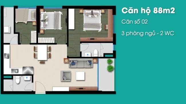 Mặt bằng thiết kế căn 88 m² An Gia Riverside do chủ đầu tư công bố