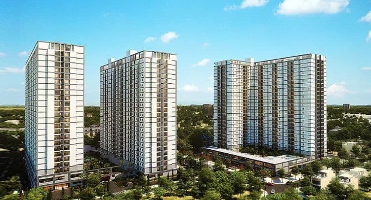 Các khối tháp chung cư Bộ Công An Quận 2 nhìn ngang