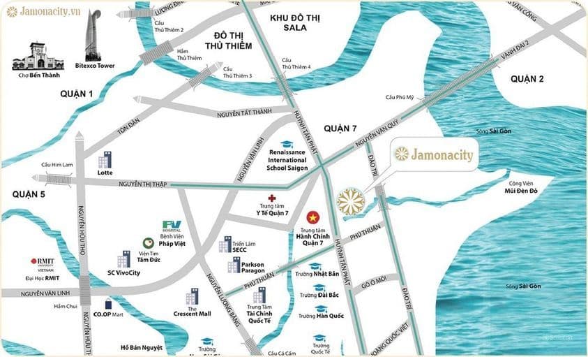 Vị trí Jamona City cạnh đường Đào Trí và rạch Bà Bướm