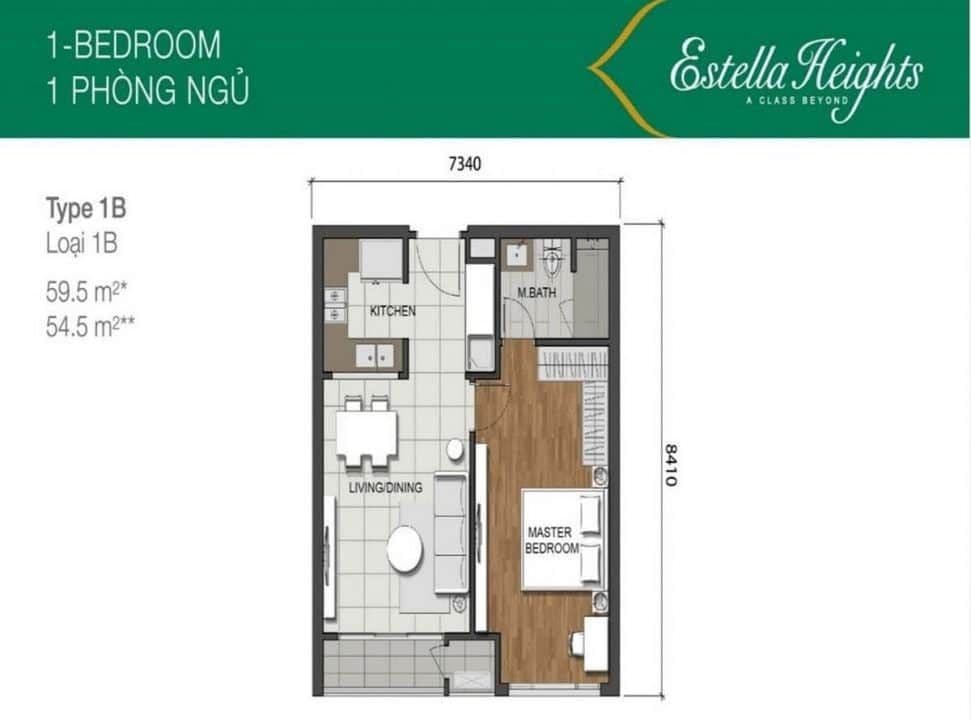 Phòng ngủ trong căn 1 phòng ngủ 59 m² tại Estella Heights