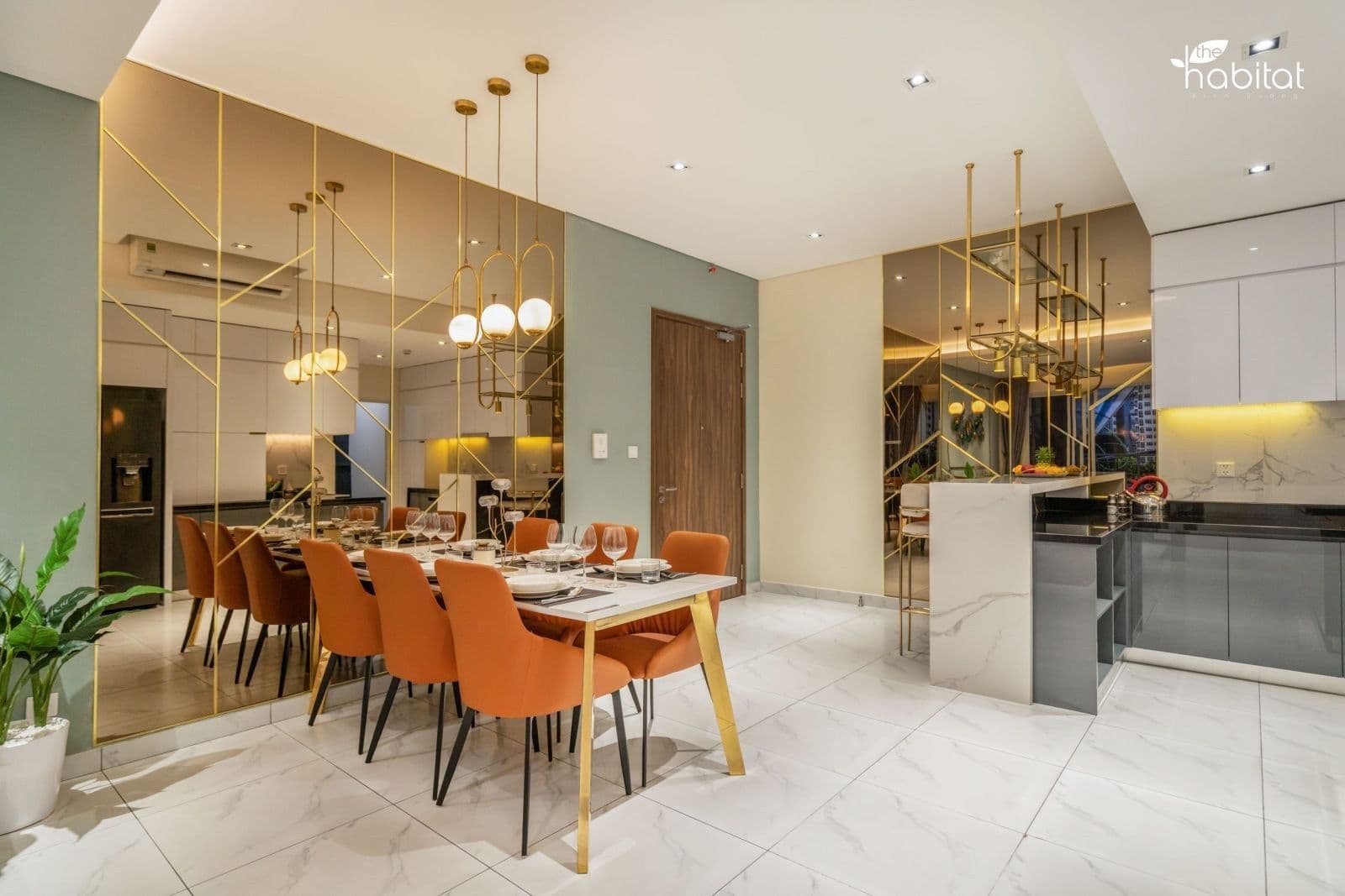 Không gian tiếp khách trong căn 3 phòng ngủ 95 m² tại The Habitat Bình Dương