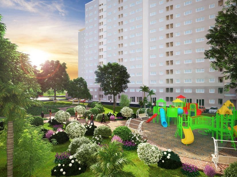 Toà tháp Phú Thạnh Apartment nhìn từ khu dân cư phường Phú Thạnh