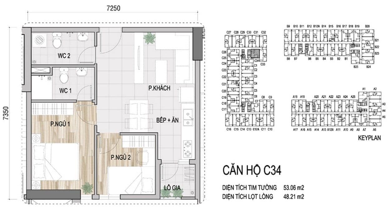 Không gian chính của căn hộ 2 phòng ngủ 49 m² tại Prosper Plaza