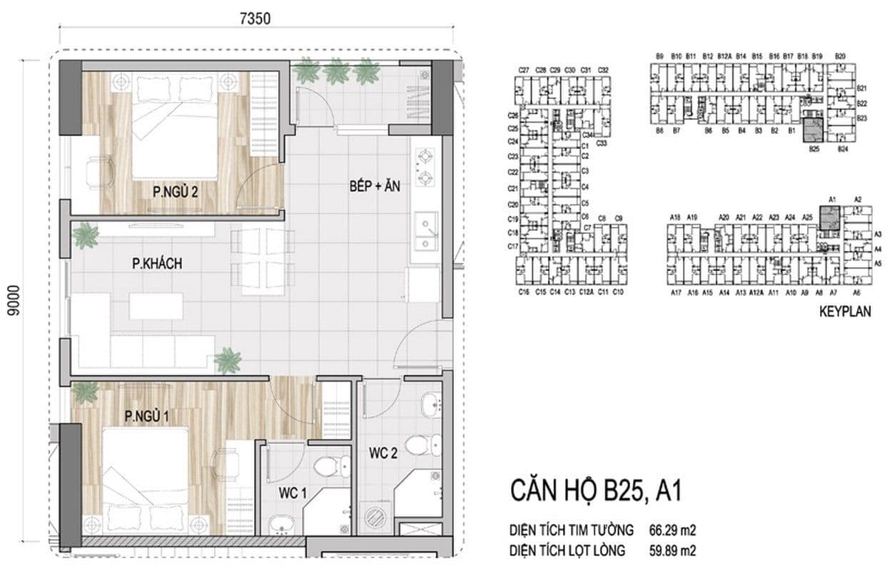 Không gian chính của căn hộ 2 phòng ngủ 54 m² tại Prosper Plaza